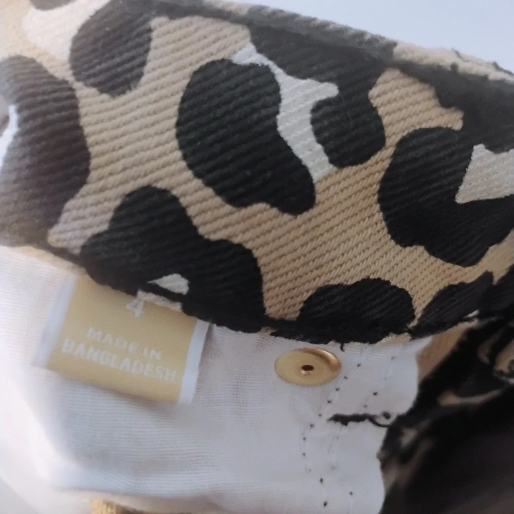 Michael Kors Womens Leopard Print Straight Leg Cropped Jeans Tan Black Size 4